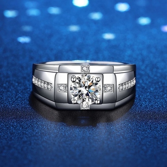 💎249💎 HANDSOME MENS STERLING SILVER 1CT MOISSANITE DIAMOND WEDDING RING - Picture 4 of 15